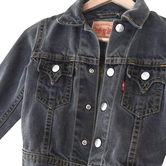 Levi’s Kids Black Denim Jacket Western Cowgirl Rodeo Cropped Fits Sz 6 - Picture 1 of 8